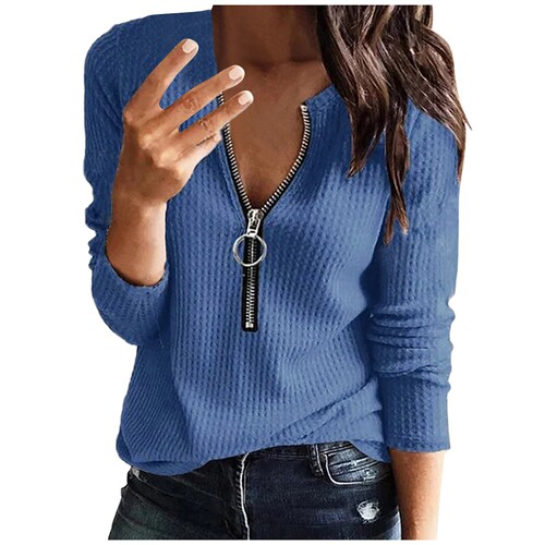 2025 Winter Urban Style Elegant Honeycomb Hooded Zip-Up Crew Neck Loose Women's T-Shirt One-Hand Supply