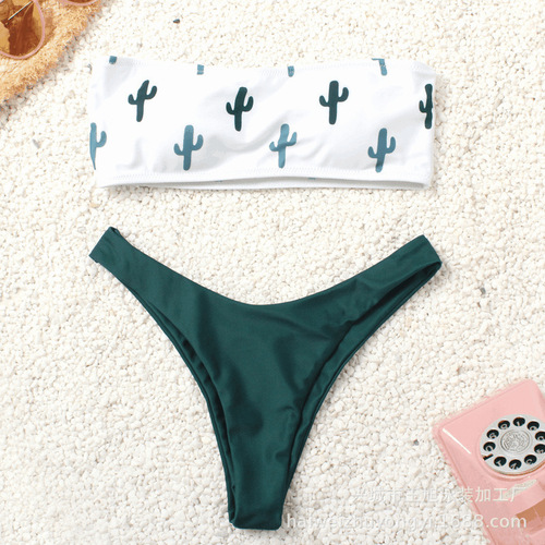 Cross-border new style swimsuit printed cactus multi-color sexy halter one-piece swimsuit women's European and American bikini set 