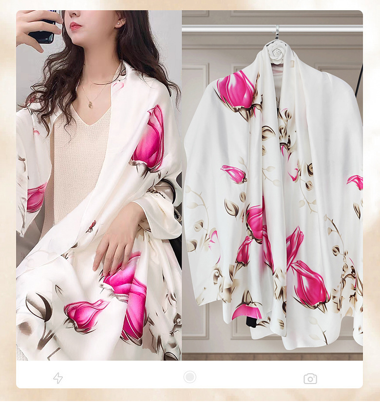 Women's Elegant Rose Polyester Printing Silk Scarf display picture 1