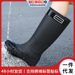 2025跨境高筒厚底耐磨水鞋女防水防滑 轻便徒步户外涉水时尚雨靴