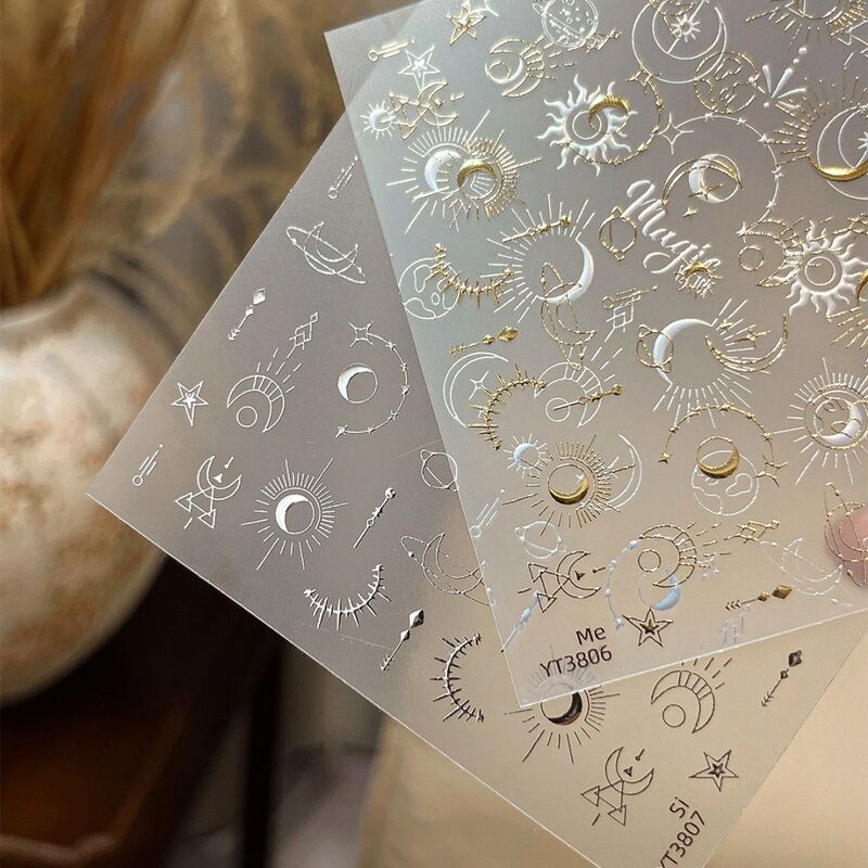 Sun, Gold, Silver, Stars, Moon, Star Rays, Metallic Nail Art Stickers, Adhesive-Backed, Hollow-Out, Gold and Silver Foil, Surrounding Planet Nails, DIY