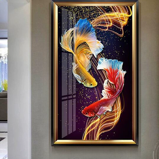 5D diamond painting — Fortune double koi, full‑drill round diamonds, multiple sizes