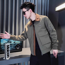 秋冬季复古大口袋工装翻领夹克男潮牌拼色宽松休闲痞帅夹克外套男