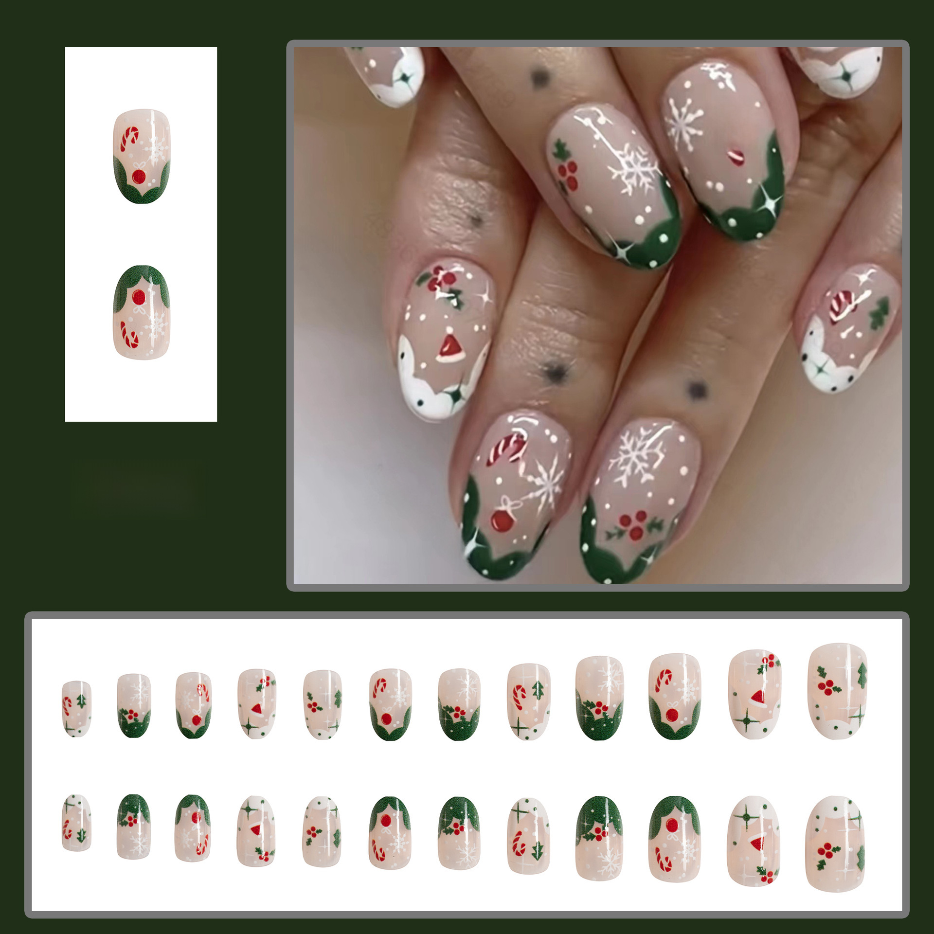 Short Christmas short round nail beauty piece Christmas gift snowflake sweet cool wear nail contrast color nails 24 pieces_voghion.com