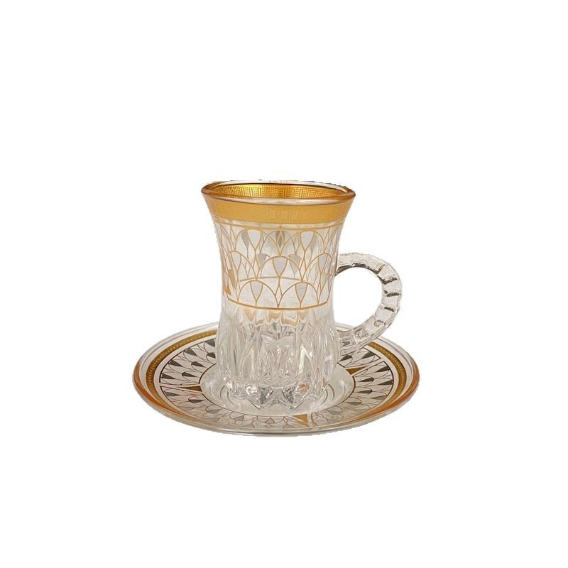 アラビアトルコ紅茶カップコーヒーカップホットスタンピングプリントガラスカップ＆ソーサー|undefined