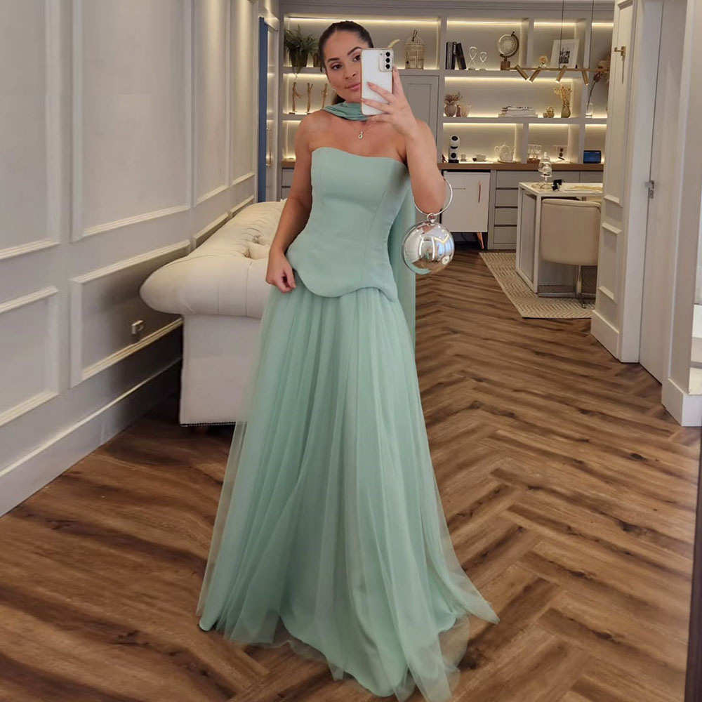 Mint Green Strapless Evening Dress New Strapless Ball Gown Tulle Slimming Long Dress Aliexpress Women