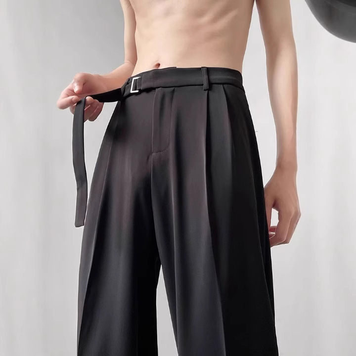 Naples Draped Ribbon Trousers Men's Summer Thin Loose Straight Wide-Leg Casual Trousers Long Trousers