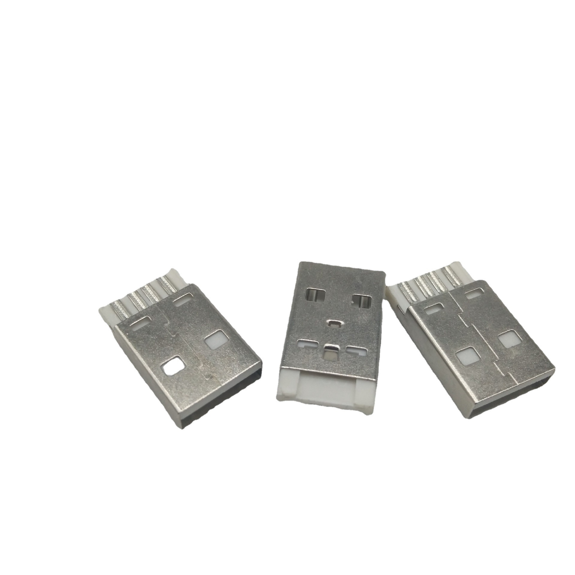 USB 2.0A/M短体焊线一体式 A公插头白胶铁盒镀镍