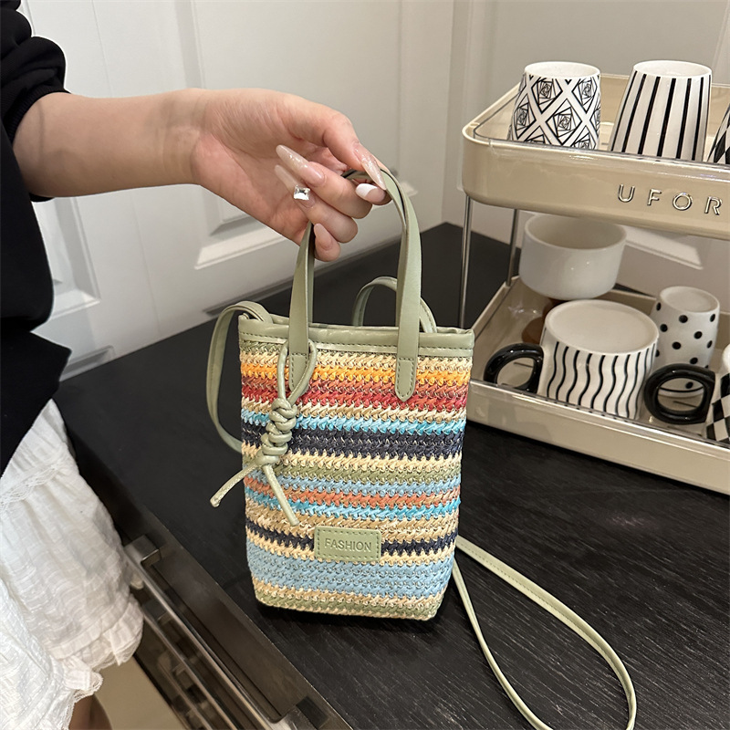 Contrast Color Stripe High-end Simple All-match Mobile Phone Bag Women's Personalized Casual Fashion Design Lightweight Crossbody Bag
