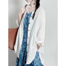 文艺气质新中式宽松亚麻衬衫 白