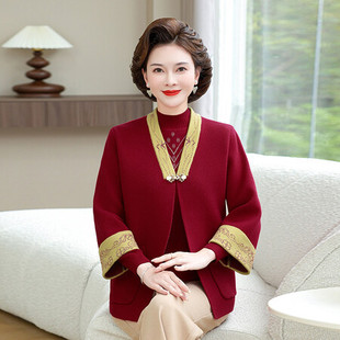 Western-style mother spring knitted cardigan two-piece 2025 new middle-aged and elderly women's spring and autumn fashion sweater coat