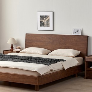 North American Black Walnut Modern Simple Double Bed 1.5 Small Apartment 1.8 m Suspension Bed Log Large Board Straight Bed