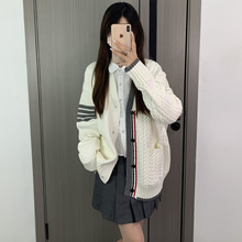 秋装新款tb加厚中长款开衫麻花高级感外套慵懒风V领毛衣女装