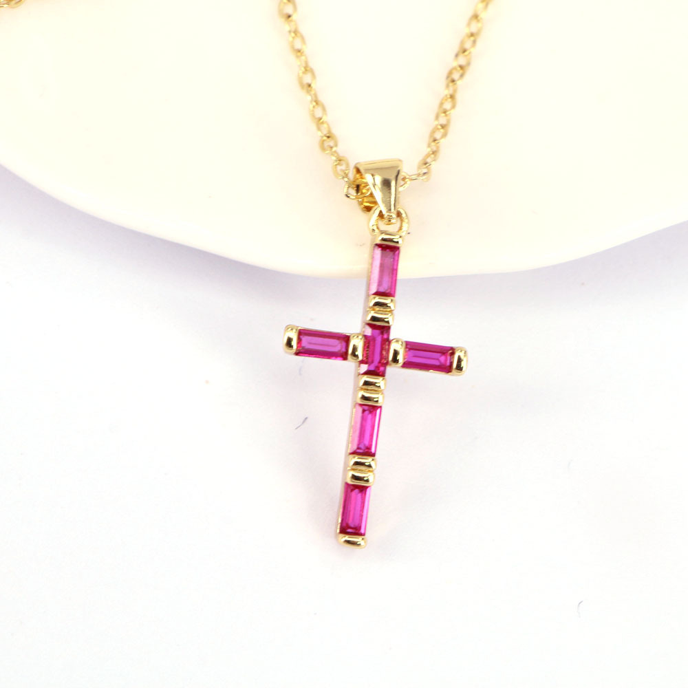 New Style Cross Pendant copper Color Zircon Necklace