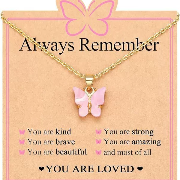 Amazon Cross-Border Best-Selling Pink and Purple Butterfly Fashion Simple Commemorative Gift Lobster Clasp Necklace Women's Necklace