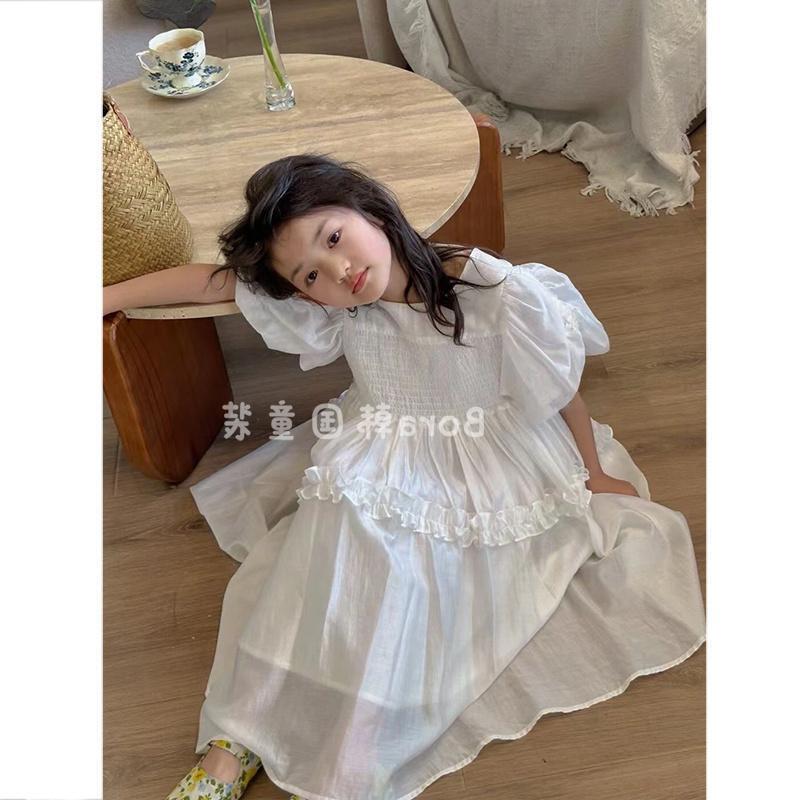 女の子ドレス白子供スカートプリンセススカート 2025 新しい夏ソフトで軽い大きな子供の膝上ロングスカート|undefined