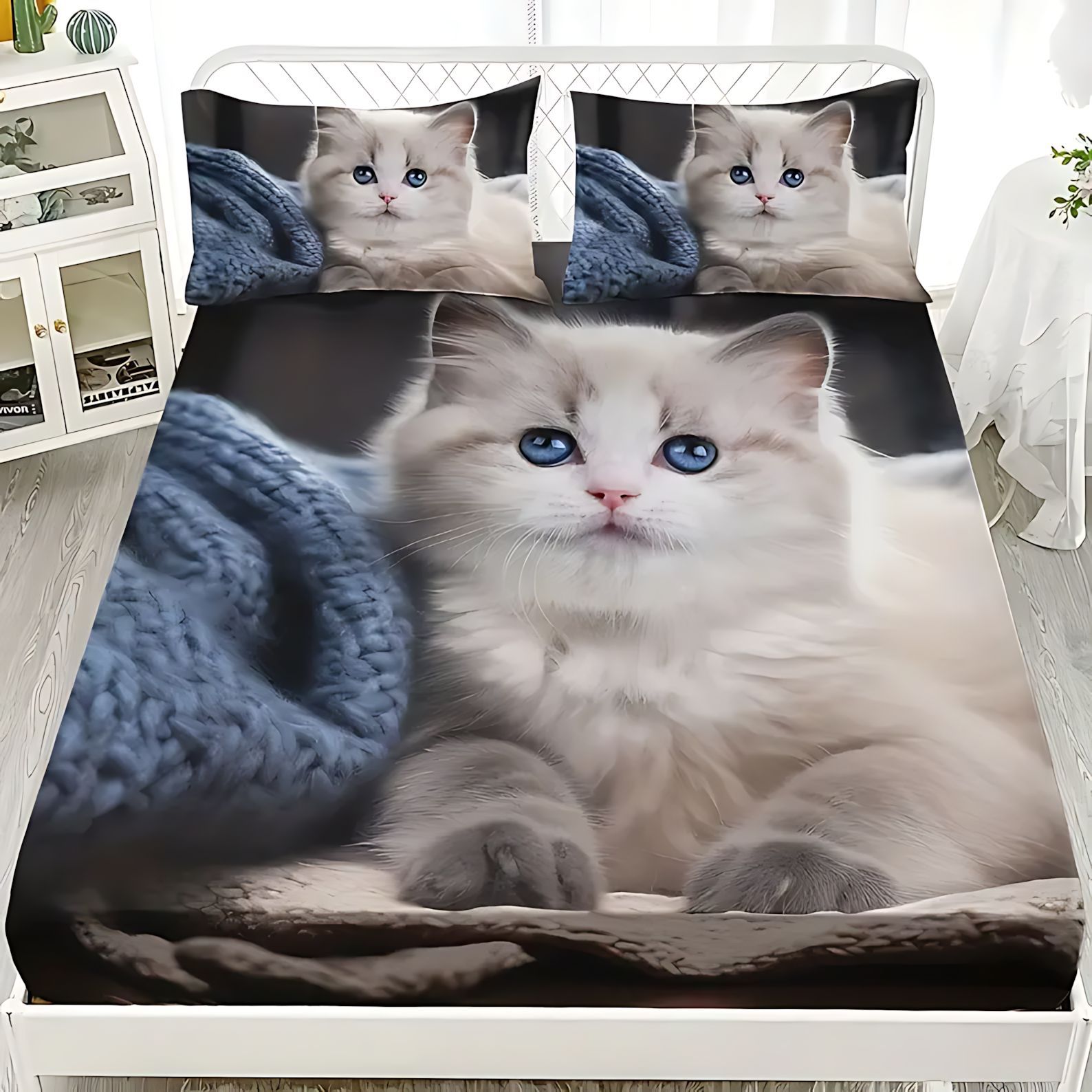 TEMU / JIT lindo gato 3D impresión digital cama cama cama cama de cama kit fuente de fábrica para dibujar puede hacer