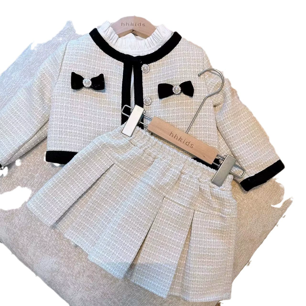 Осенний набор, куртка, плиссированная юбка, детская одежда, стиль Chanel