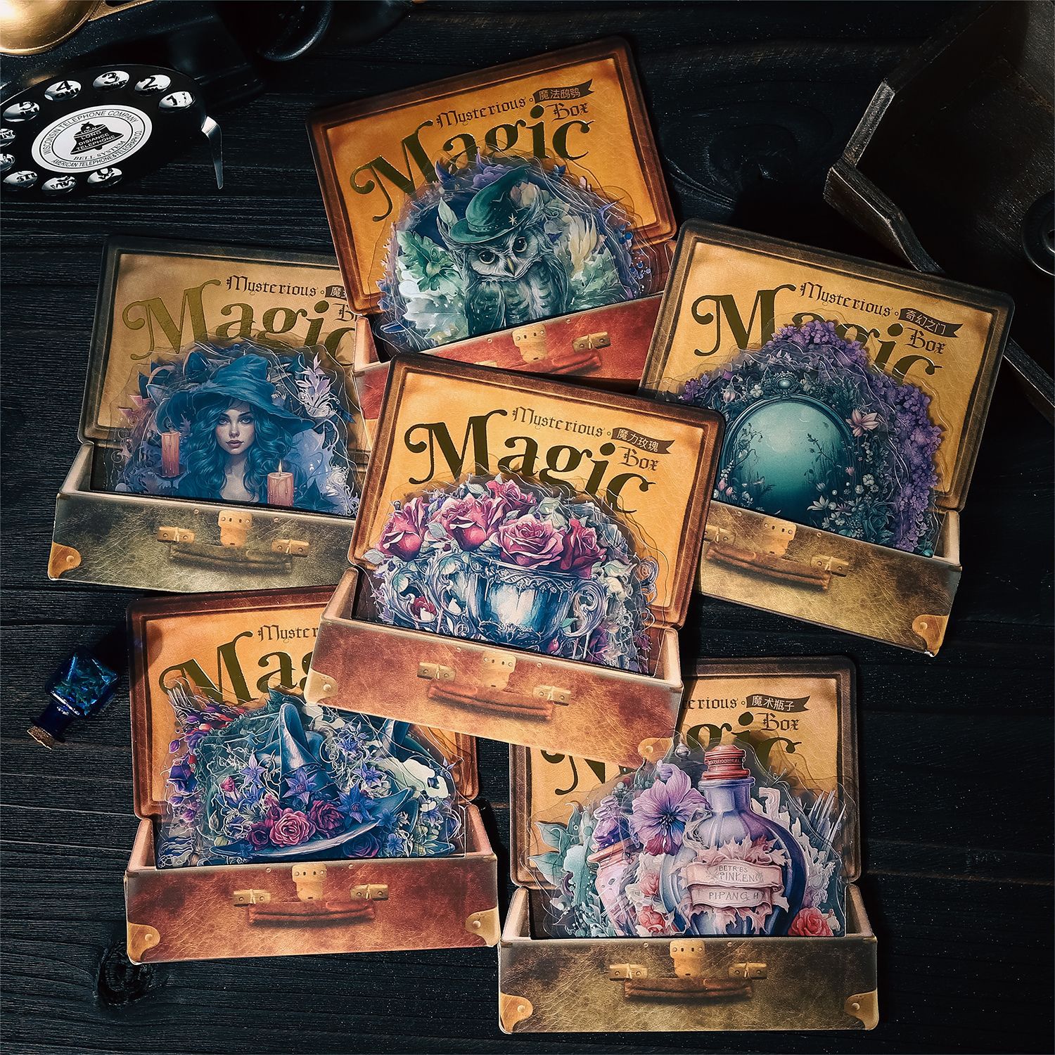 Bolsa de etiqueta de PET de estilo gótico transfronterizo Mojing misteriosa caja mágica serie retro Diario material 20 piezas en 6 tipos