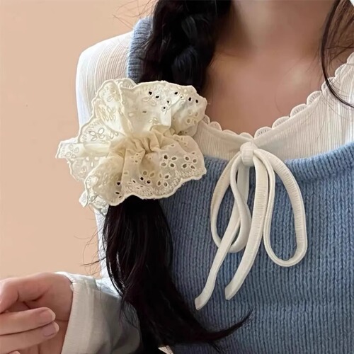 Spring and Summer Fresh Lace Large Intestine Hair Tie for Women 2025 New Style Hairpin Rubber Band High-end and Durable Hair Flower Hairband