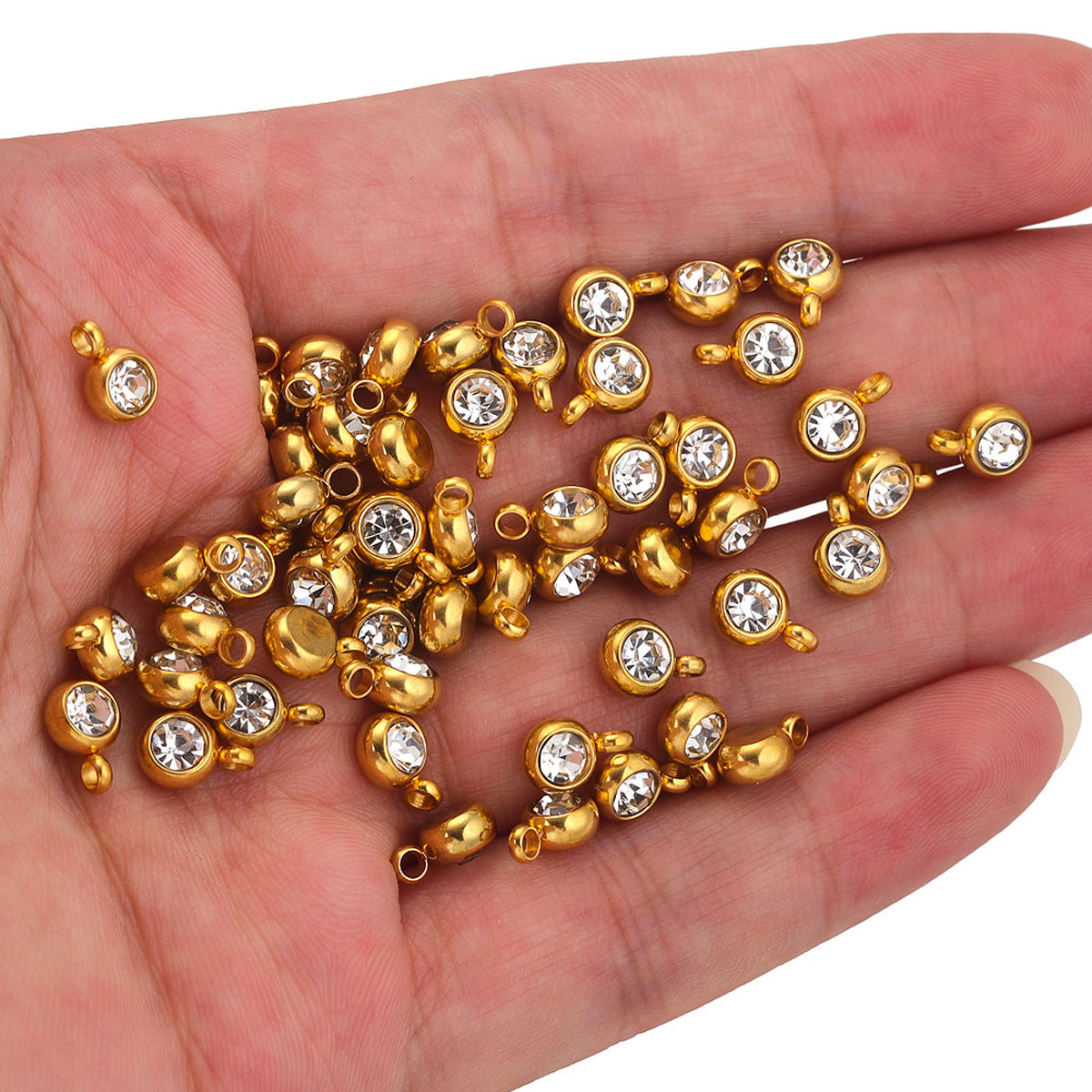 304 Stainless Steel Material 20 PCS/Package Diameter 6 Mm 304 Stainless Steel PVD Coated Real Gold Plated Geometric Pendant DIY Jewelry Accessories
