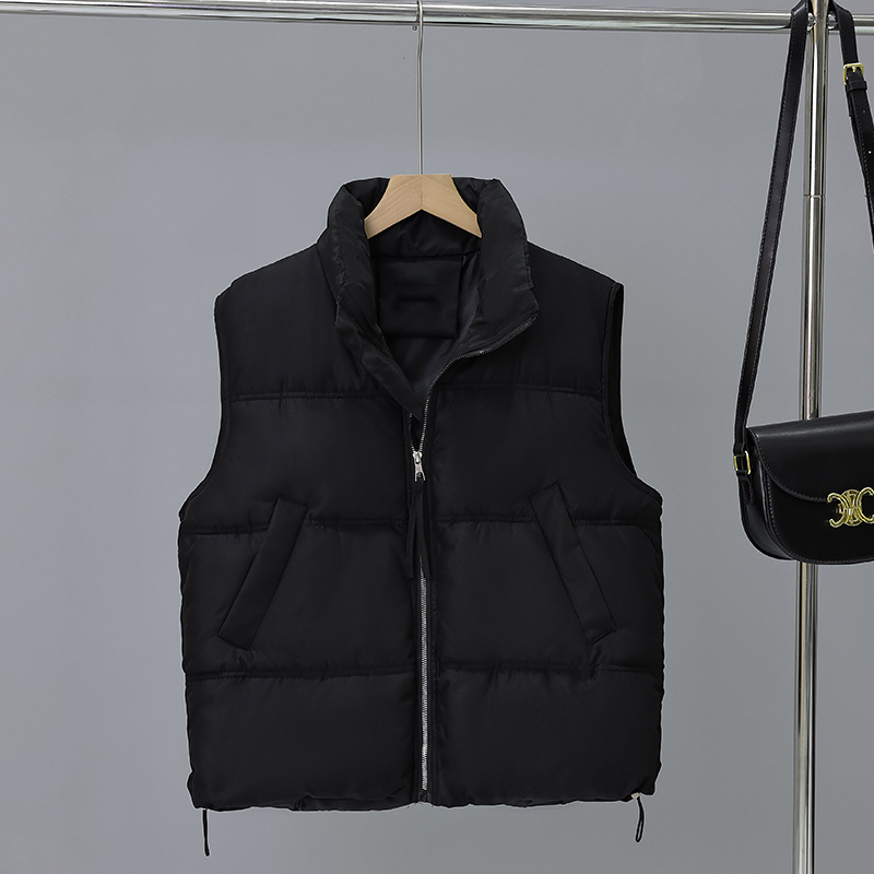 2025 otoño y invierno estilo coreano de collar grueso chaleco de algodón de plumón ropa de pan de moda casual suelta abrigo de hombro a prueba de viento