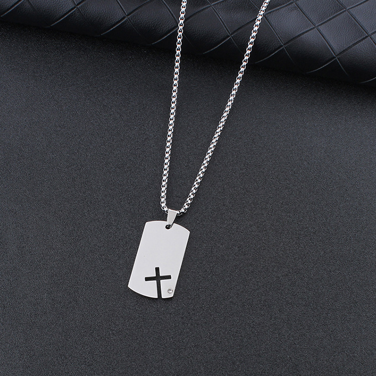 Zircon Inlay Material Simple Style Cross 201 Stainless Steel Plating Hollow Out Inlay Zircon Unisex Pendant Necklace Men Pendant Necklaces