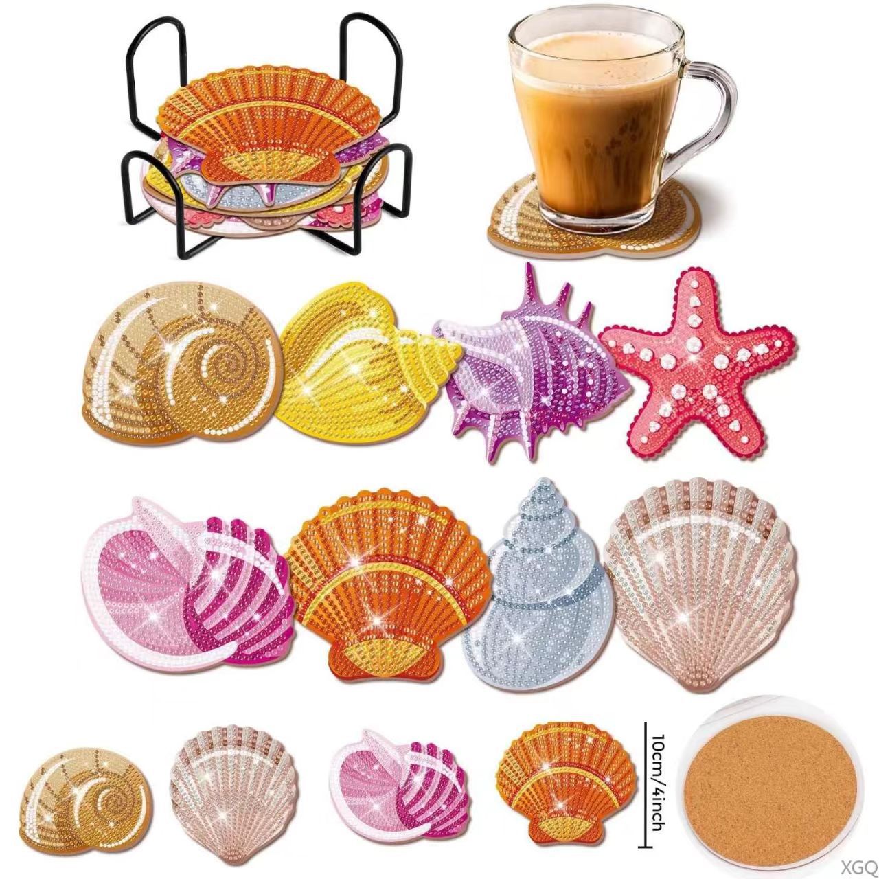 Ventas transfronterizas calientes de 8 piezas de conjunto de cojín de taza de arte de diamante, con soporte, pequeño conjunto de pintura de diamante, adecuado para adultos