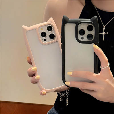 Cartoon three-dimensional cat ears iPhone14/13 for Apple 15PROMAX mobile phone case 12 drop-proof protective cover