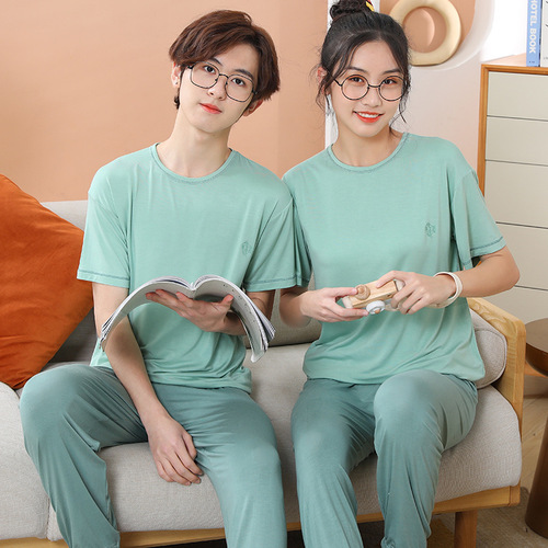 Children's pajamas, boys' summer thin short-sleeved suits, girls' air-conditioned clothes, medium and large children's baby home clothes, nine-minute pants