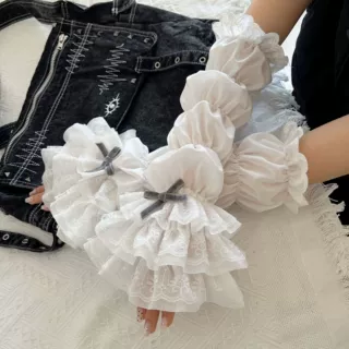 春夏洛丽塔lolita护袖分层褶皱边女式JK甜美白色蕾丝花边袖套女