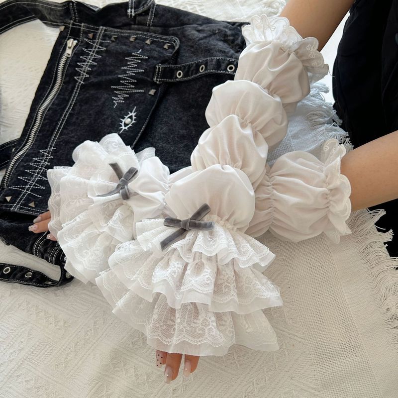 Spring and Summer Lolita Lolita Layered Pleated Edge Women's JK Sweet White Lace Lace Sleeve for Women