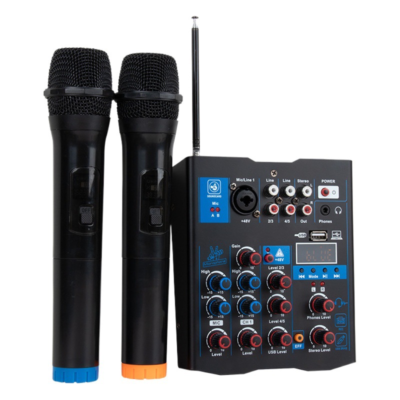 Grabación de computadora karaoke transmisión en vivo TikTok pequeño hogar KTV con micrófono dual diente azul de trigo con mezclador de efecto de mezcla