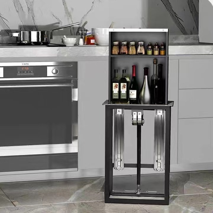 Inteligente gabinete de cocina mesa eléctrica arriba y abajo elevación condimento cesta Acero inoxidable condimento rack ascensor