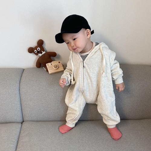ins autumn and winter Korean style baby style zipper hooded cotton long-sleeved one-piece sweatshirt for men and women baby wrap clothes