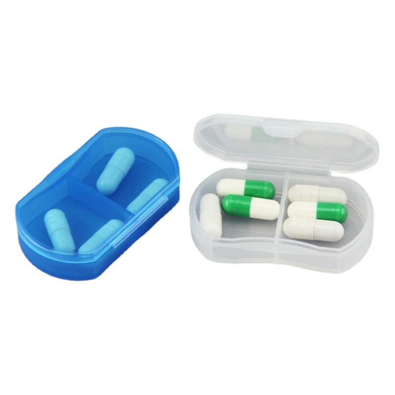 Printable logo mini portable small medicine box 2 grid super small medicine box plastic sub-packaging storage box