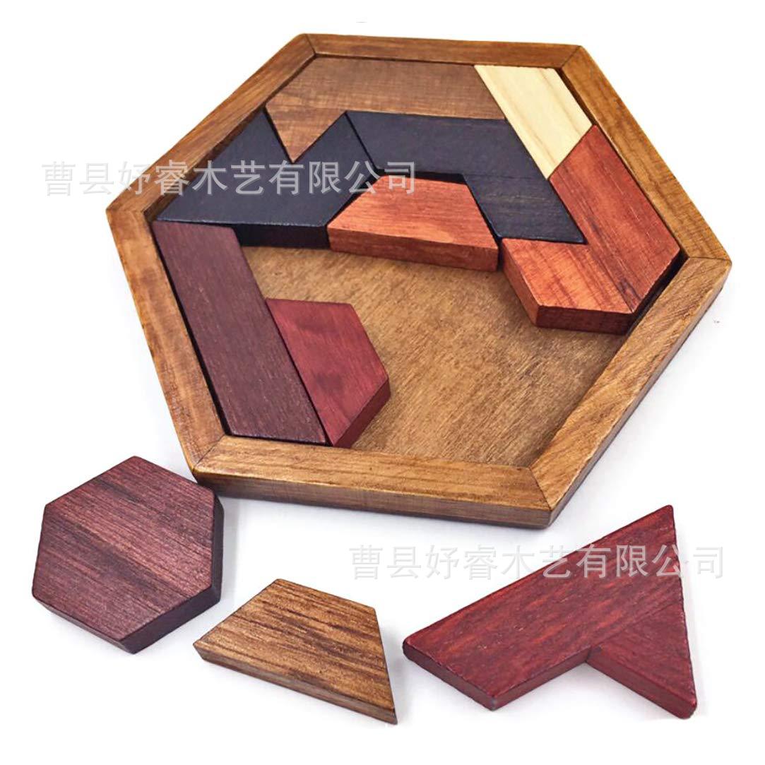 Hexagonal wooden brainteaser