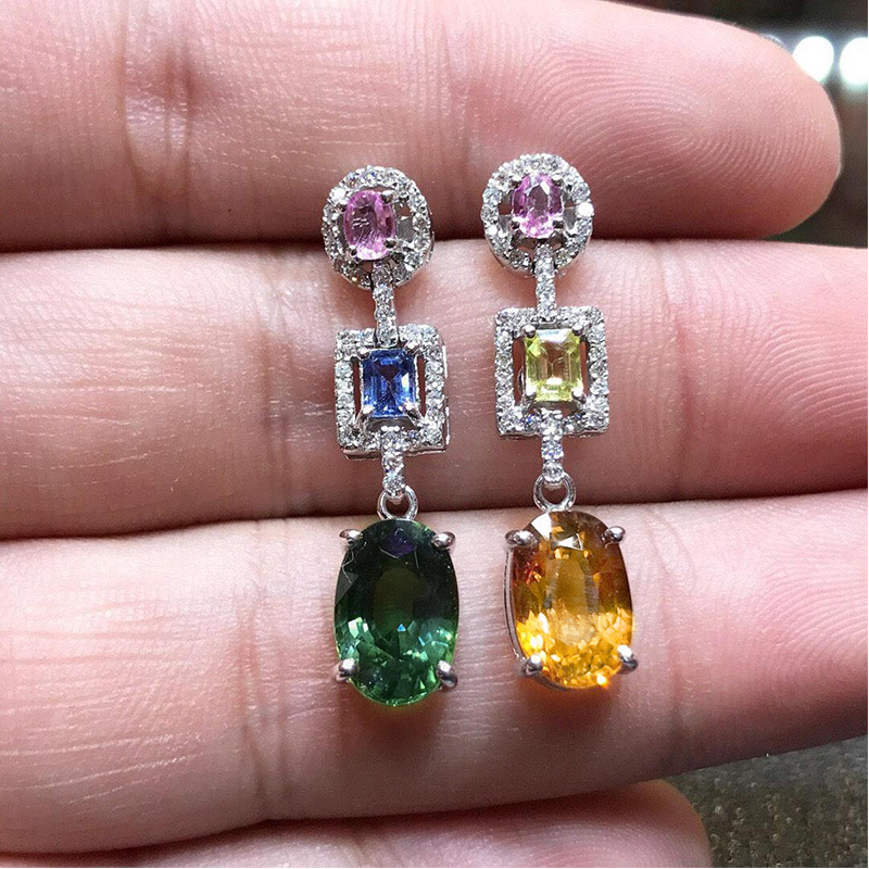 Cao Shi Amazon's New Recommendation Accessible Luxury Style Oval Zircon Earrings High-End Colorfuled Gemstone Earrings for Women