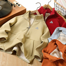 男童半拉链加绒卫衣2025秋冬新款蚕丝羊毛上衣儿童立领长袖中大童