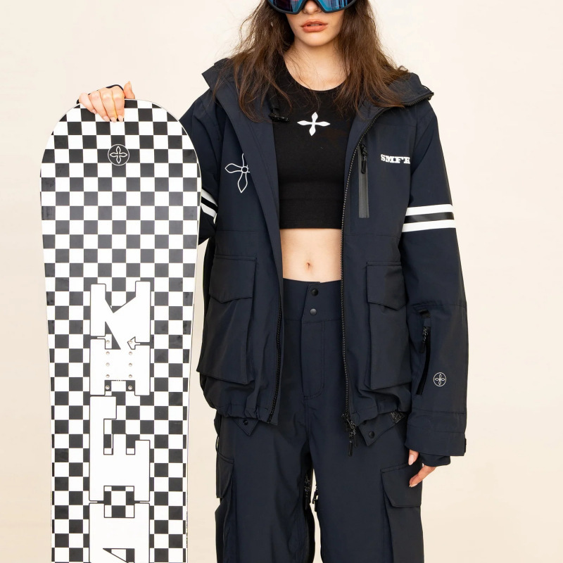 2023 Winter SMFK Black Garden Cruciferous Full Print Windproof Jacket Ski Wear Sports Thickened Warm Antifreeze Jacket