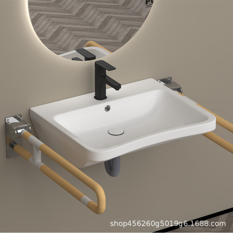 Simple and Classic Aging-Friendly Ceramic Wash Basin Bathroom Elderly Anti-Slip Safety Barrier-Free Wash Basin