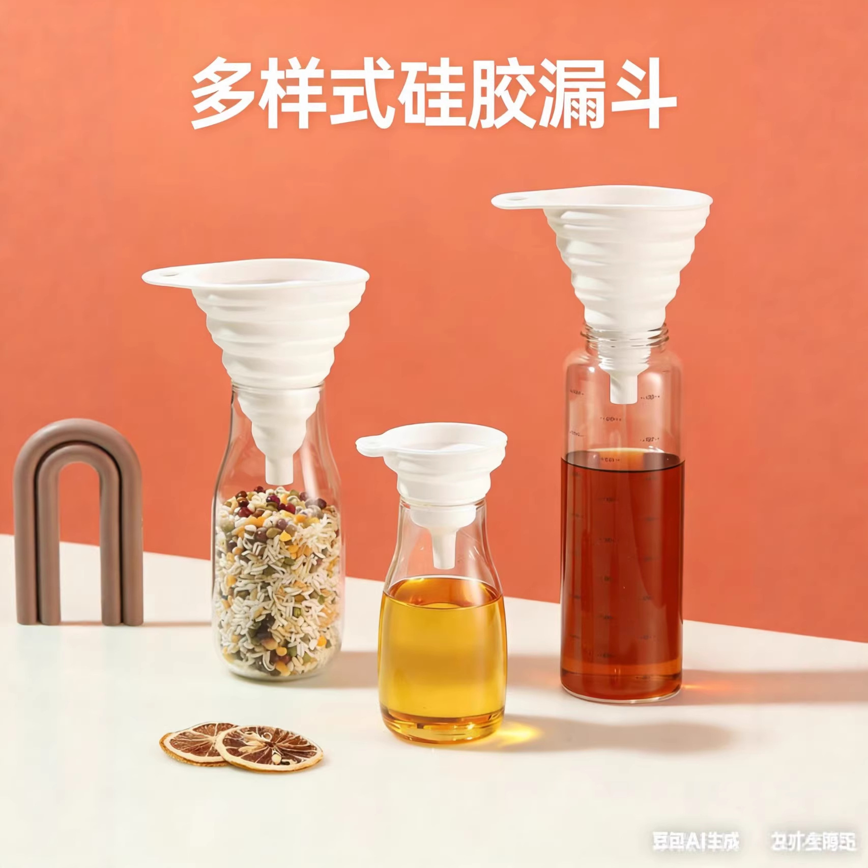亚马逊厨房工具硅胶分液折叠漏斗食品级大中小号漏斗套装酒漏油漏