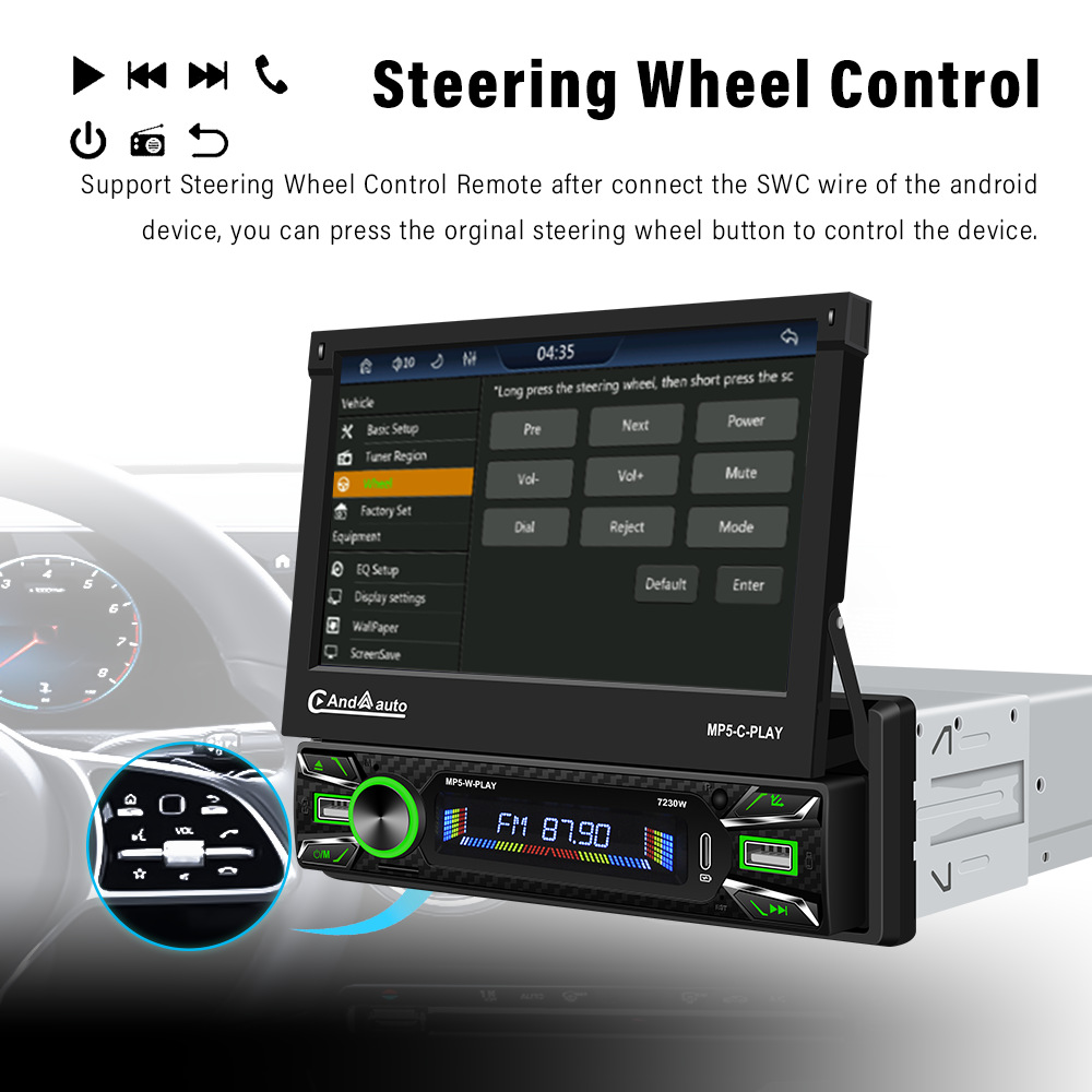 7inch Hd Electric Retractable Touch Screen Universal Device Type-C Fast Charging Apple Carplay Connection 7230W
