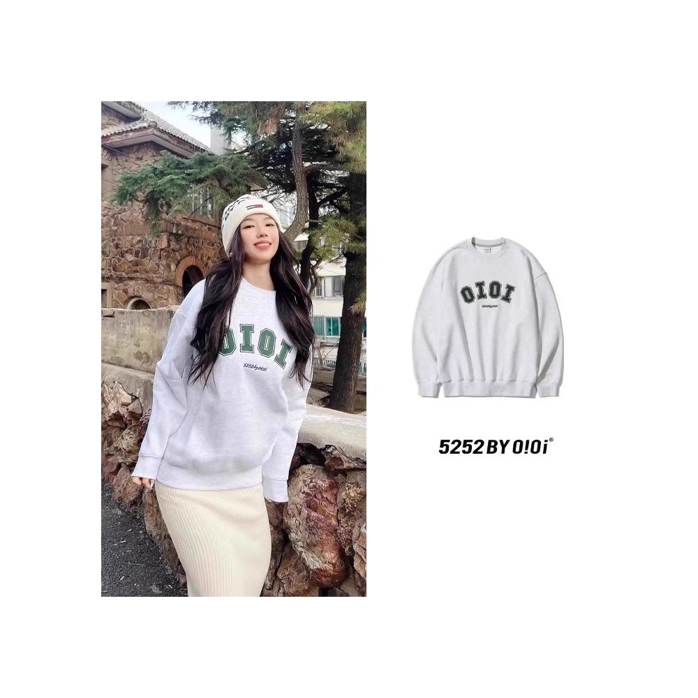 韩国正品oioi卫衣圆领女字母刺绣宽松纯棉长袖上衣男女情侣款秋冬