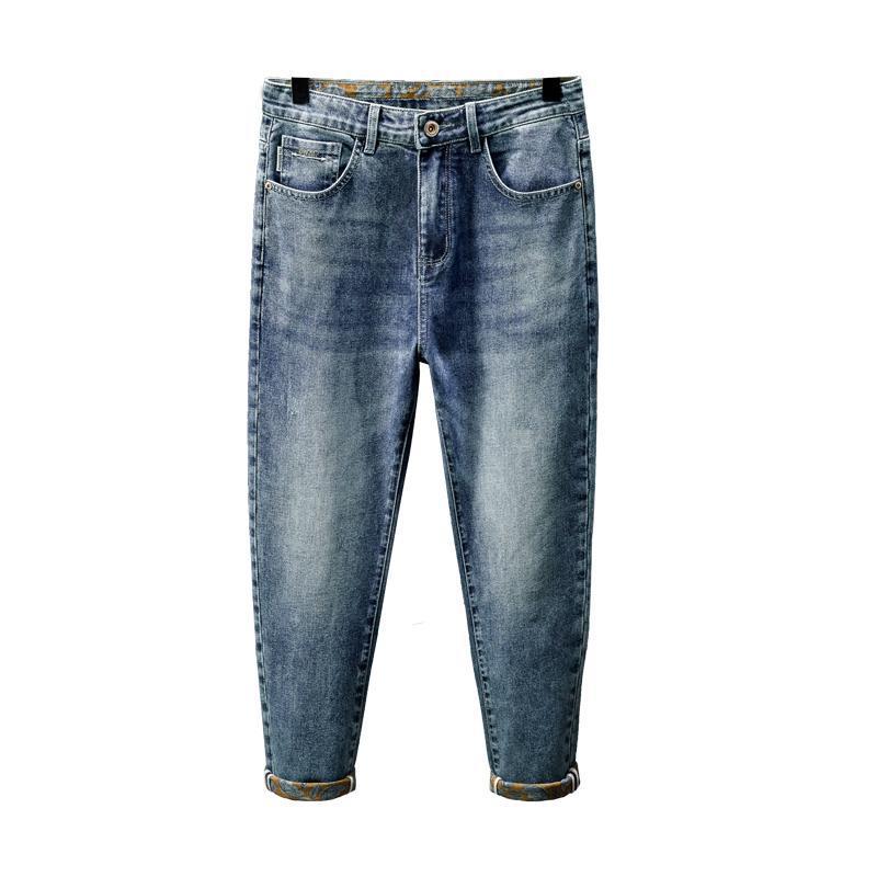 Jeans da uomo, bello ruffiano di fascia alta, ricami e stampe alla moda, vestibilità slim elastica, gamba dritta piccola,_voghion.com