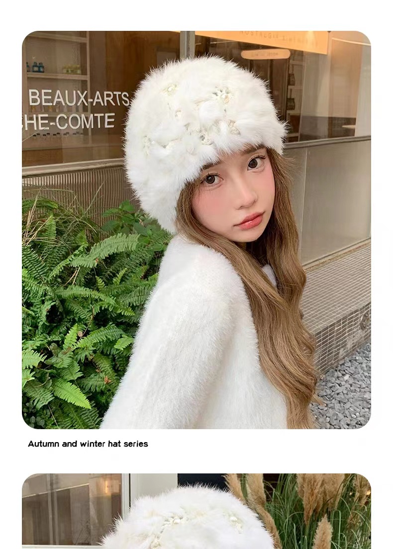 Gorro de punto mujer con piel de conejo y protector de orejas_voghion.com
