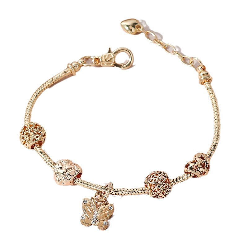 Panjia pulsera Dora DIY cuentas transfronterizas explosión ajustable aleación de mariposa en forma de corazón colgante de diamante pulsera de cobre