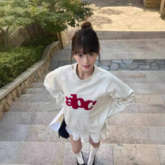 【TC華綿複合310グラム複合ミルク糸】アメリカのレトロでゆるい丸首のガードルの女性白灰色