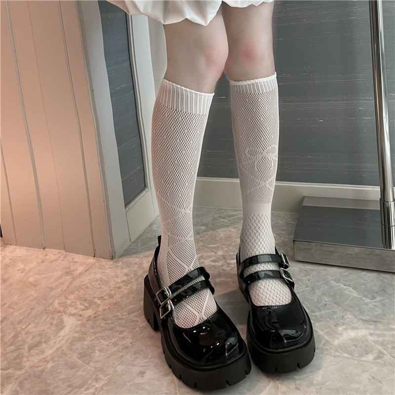 Mid-garters female cross straps pattern ripple socks Japanese LOLITA hollow retro Lolita JK calf socks