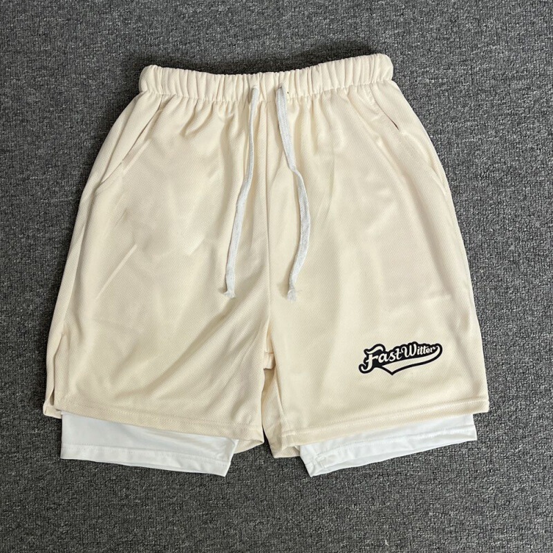 Cross-border basketball pants American fitness training quarter pants tight sports pants quick-drying fake two-piece running shorts men